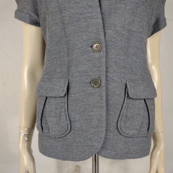BCBGMaxazria gray 100% Wool short sleeve button front cardigan jacket Large - Picture 3 of 8